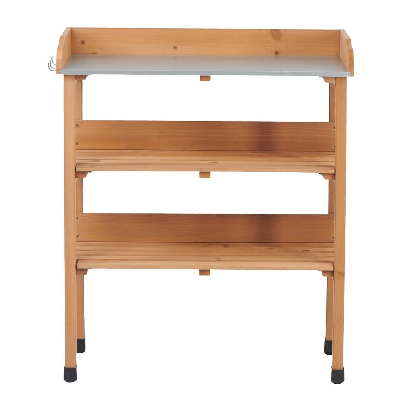 3 Layers Outdoor Work Potting Table, Solid Wood Workstation for Garage