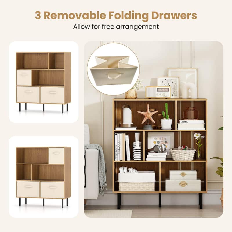 Costway 6-Cube Bookshelf with 3 Removable Folding Fabric Drawers Metal - See Details