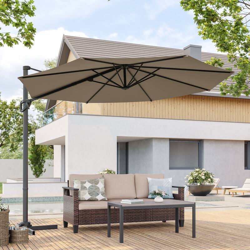 BONOSUKI 10FT Cantilever Patio Umbrella, Ultimate Outdoor Comfort with 360° Rotation and Canopy Angle Adjustment - Taupe