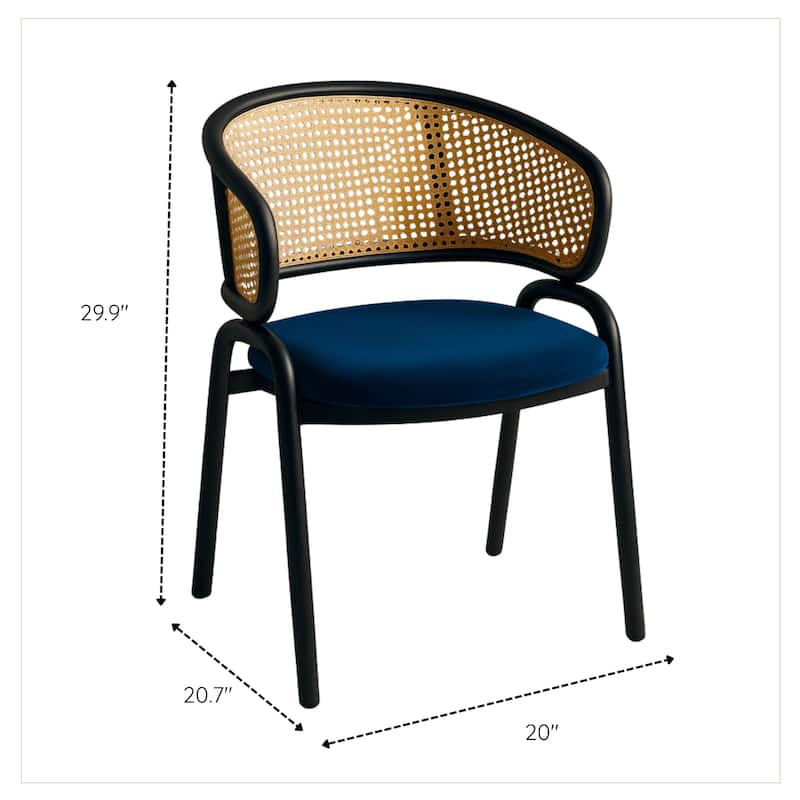 Ervilla Ergonomic Wicker Back Velvet Accent Dining Armchair with Powder Coated Steel Legs Protective Pad
