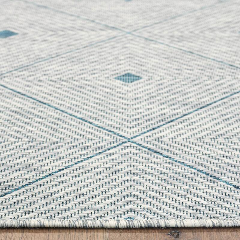 Sevita Sadie Contemporary Geometric Blue/Gray Durable Performance Indoor/Outdoor Area Rug