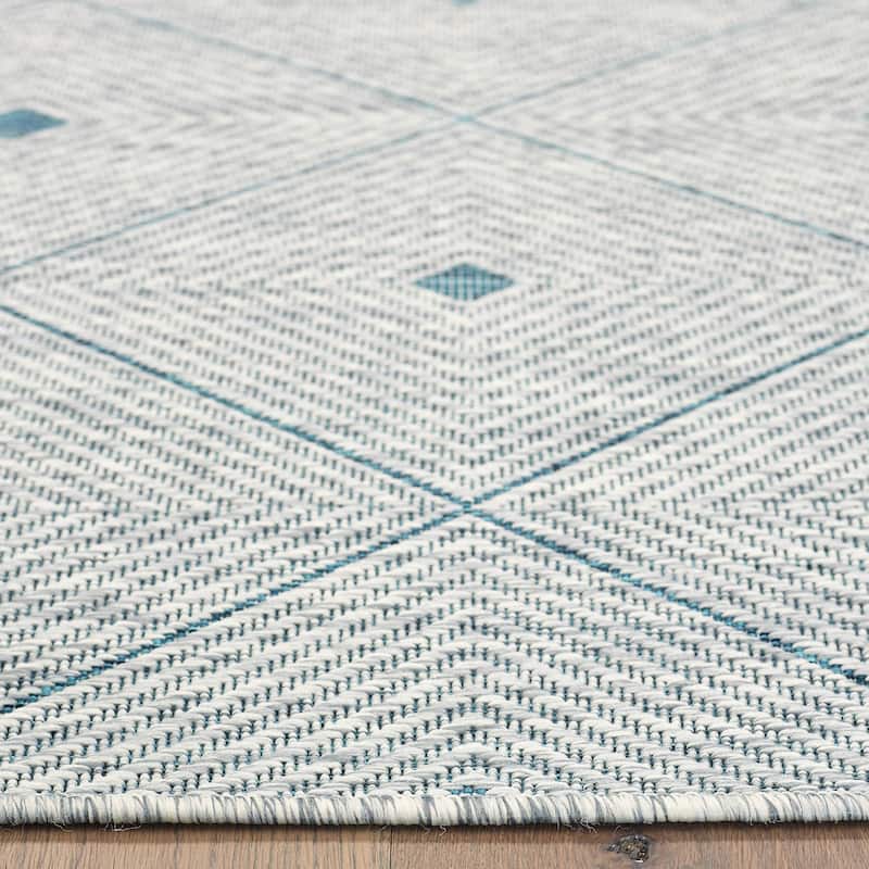 Sevita Sadie Contemporary Trellis Blue/Gray Durable Performance Indoor/Outdoor Area Rug