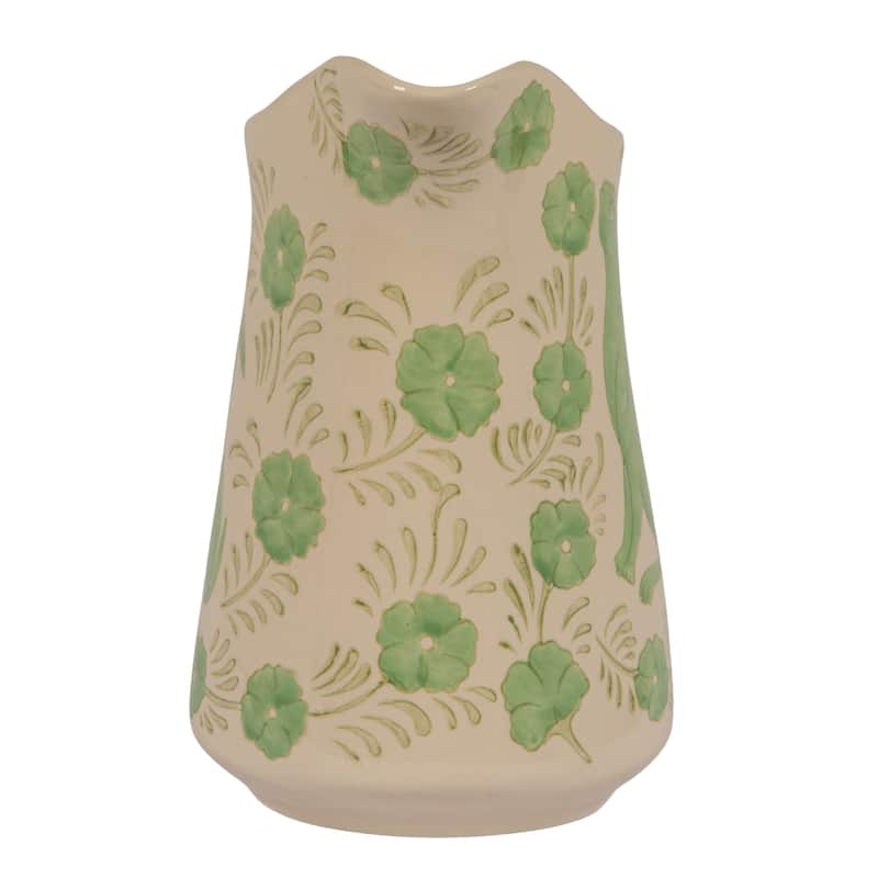 Stoneware Pitcher with Painted Rabbit and Florals