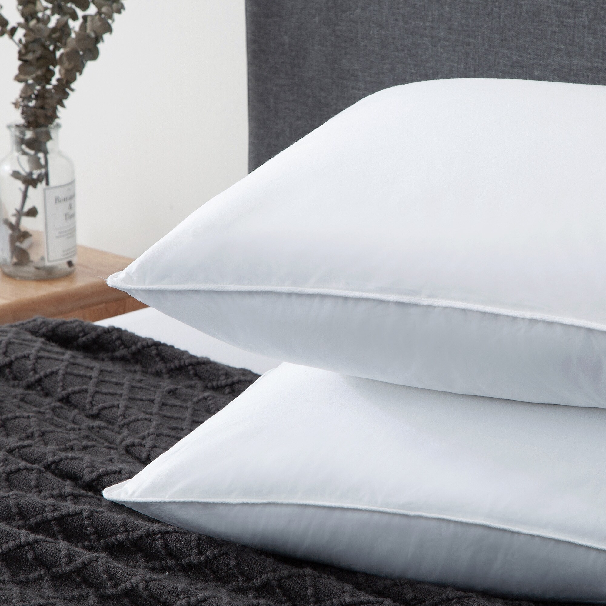 2 Pack White Goose Feather Down Bed Pillow