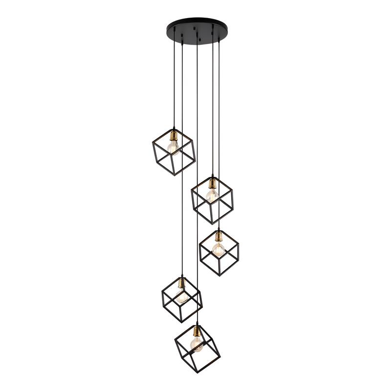 5-Light Chandelier, Geometric Square/Cube Cluster Pendant Lights with Adjustable Height