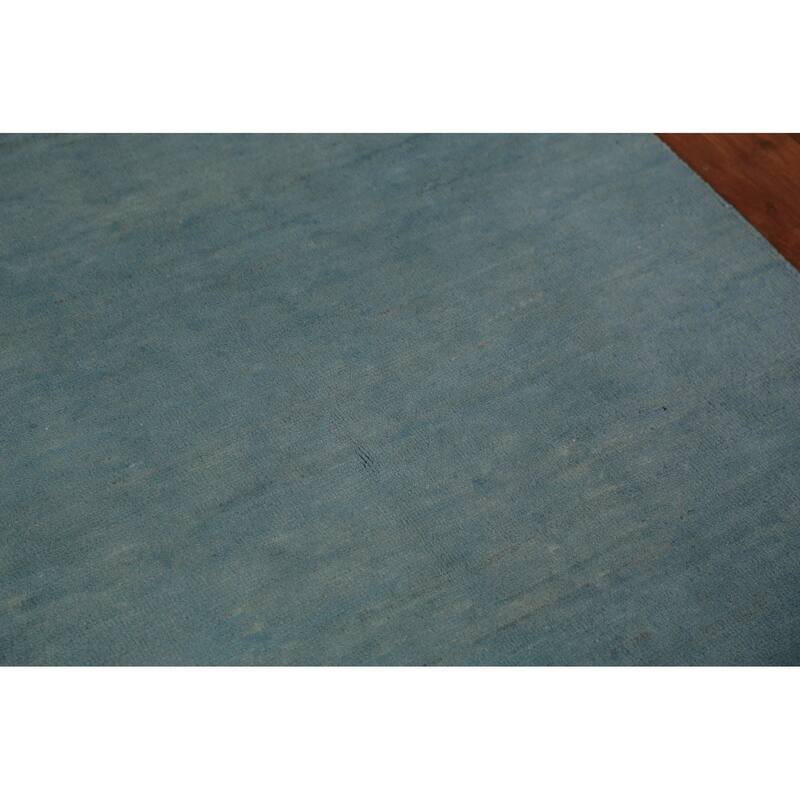 Blue Gabbeh Modern Rug Handmade Solid Wool Carpet - 3'4" x 4'11"