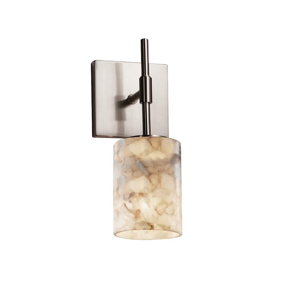 Justice Design Alabaster Rocks!? Union 1-light Brushed Nickel Wall Sconce (Tall), Alabaster Rocks Cylinder w/ Flat Rim Shade