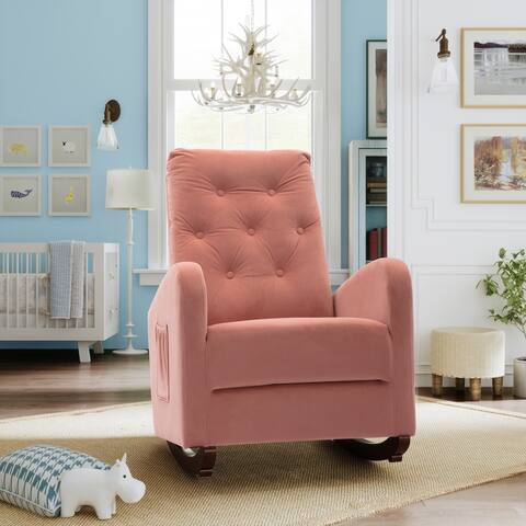 High Back Rocking Chair Nursery Chair,Rocker Seat Modern Armchair Pink