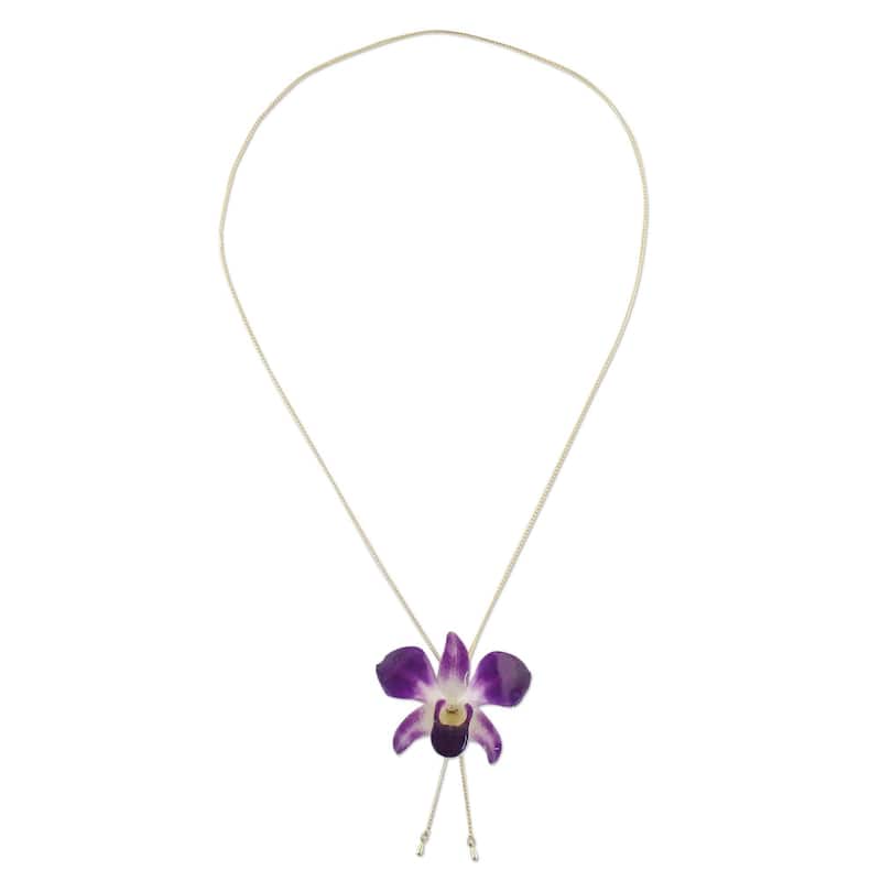 NOVICA Orchid Majesty, Gold accent natural orchid pendant necklace