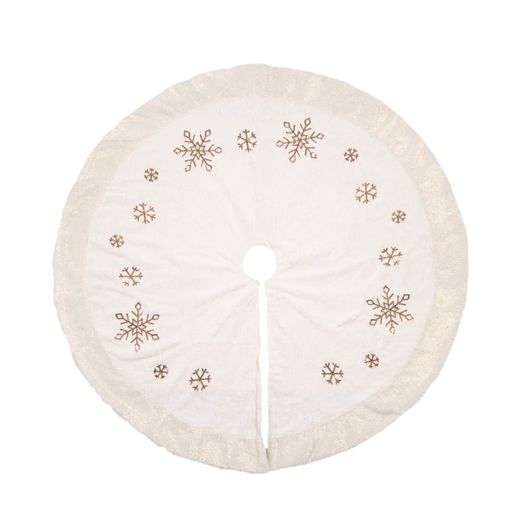 Transpac Polyester 49.21 in. Off-White Christmas Glam Snowflake Tree Skirt