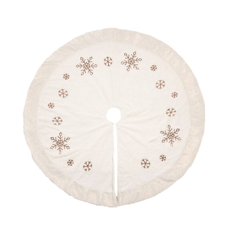 Transpac Polyester 49.21 in. Off-White Christmas Glam Snowflake Tree Skirt