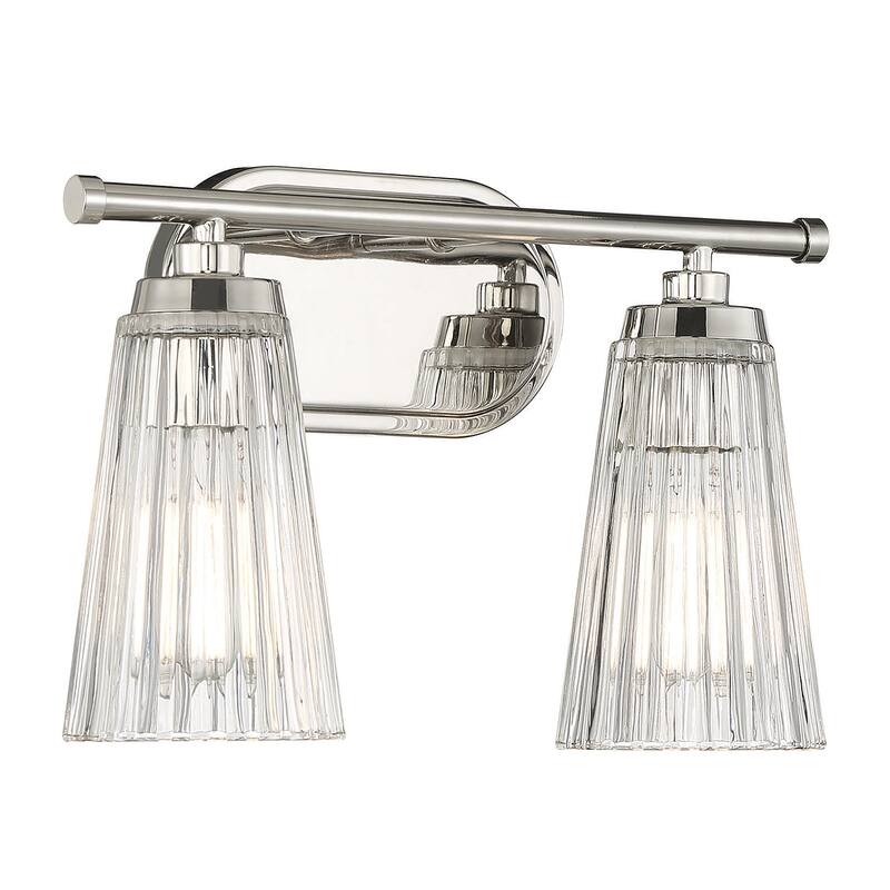 Savoy House Chantilly 2-Light Bathroom Vanity Light with Clear Fluted Glass Shades (14" W x 10"H)