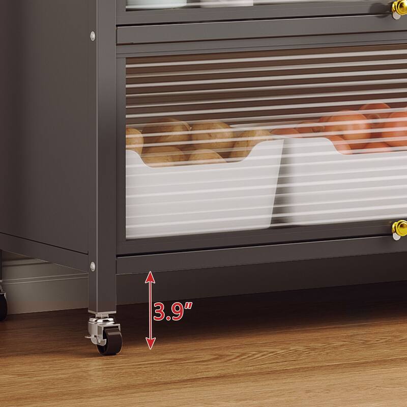 Bakers Rack Storage Organizer with Double Open Doors, 250KG Capacity & Alloy Wheels - 64" Tall