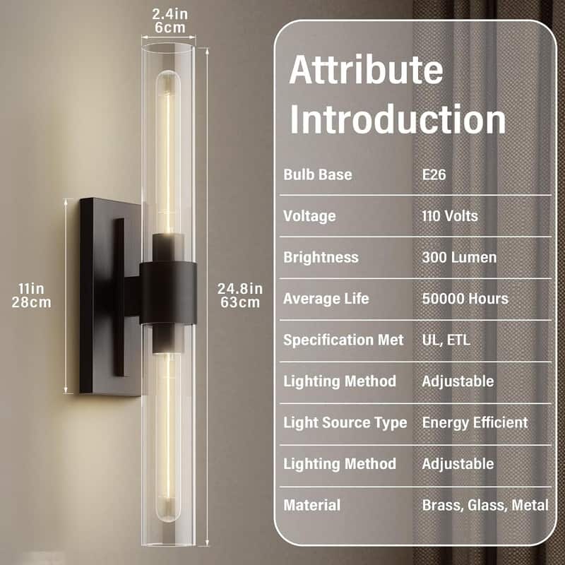 KAYLA Modern Glass Wall Sconces, Indoor Wall Lighting Wall Light Fixtures, Vanity Light with Glass Shade(2-Sets)