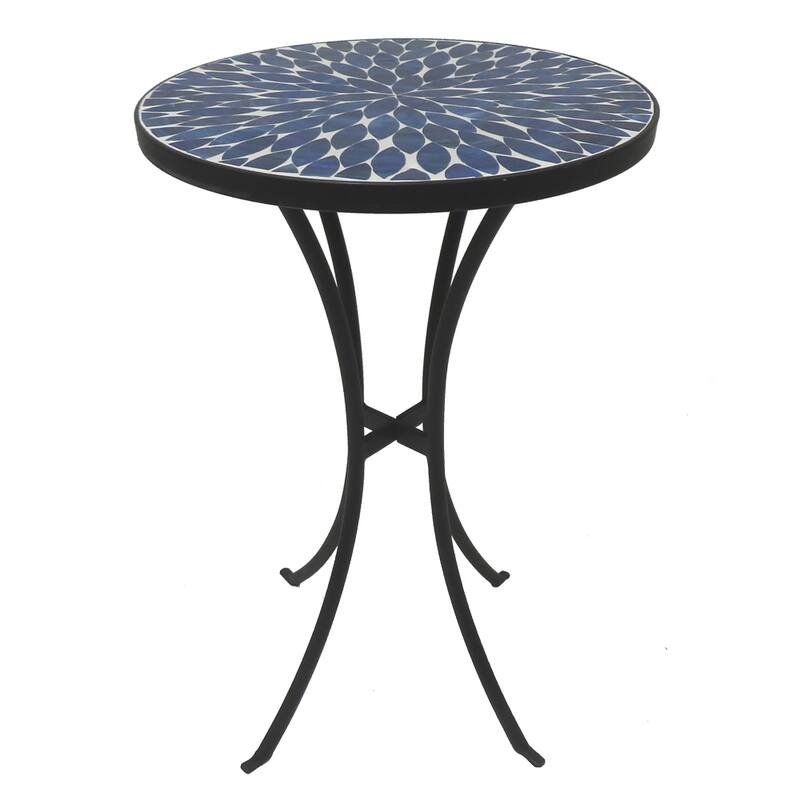 14in. Dark Blue Round Concrete Tile Top Outdoor Mosaic Side Table