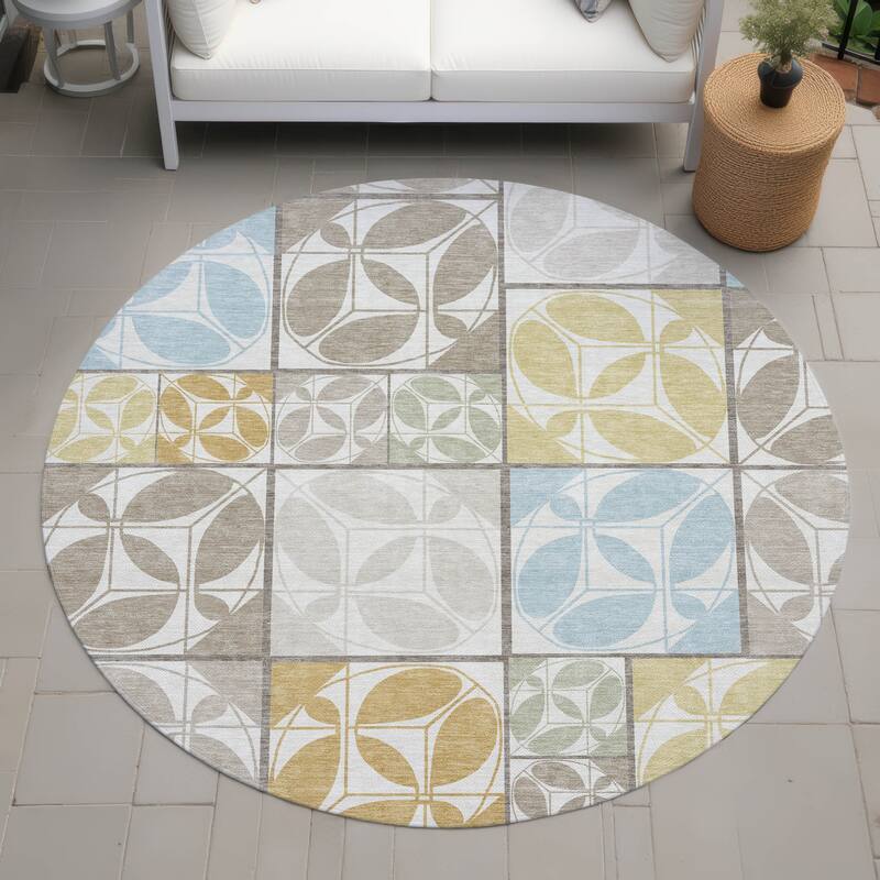 Machine Washable Indoor/ Outdoor Patch Lupton Chantille Rug - Ivory - 8' x 8'