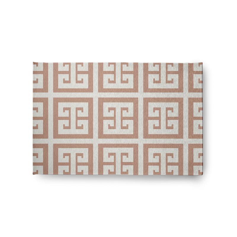 Greek Key Patterned Chenille Rug - Mauve - 2' x 3'