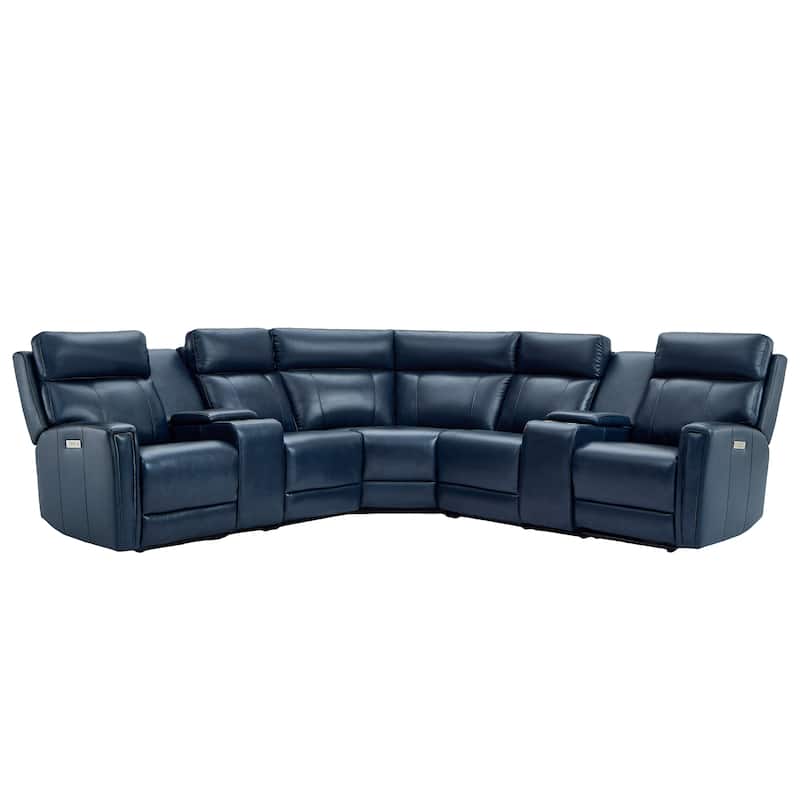 7PCS, 3 Power Recliners, Leather Reclining Sectional with Power Headrest & Lumbar, USB Port & USB-C Port - Blue