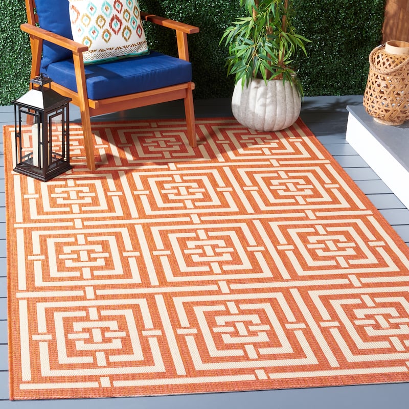 SAFAVIEH Courtyard Errica Indoor/ Outdoor Waterproof Patio Backyard Rug - 2'7" x 5' - Terracotta/Cream