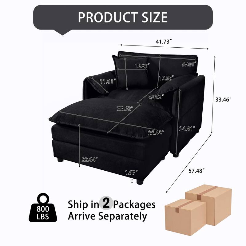 57.48" Oversized Recliner Chair with Ottoman - Black Chenille Indoor Lounge Chair, DIY Combination