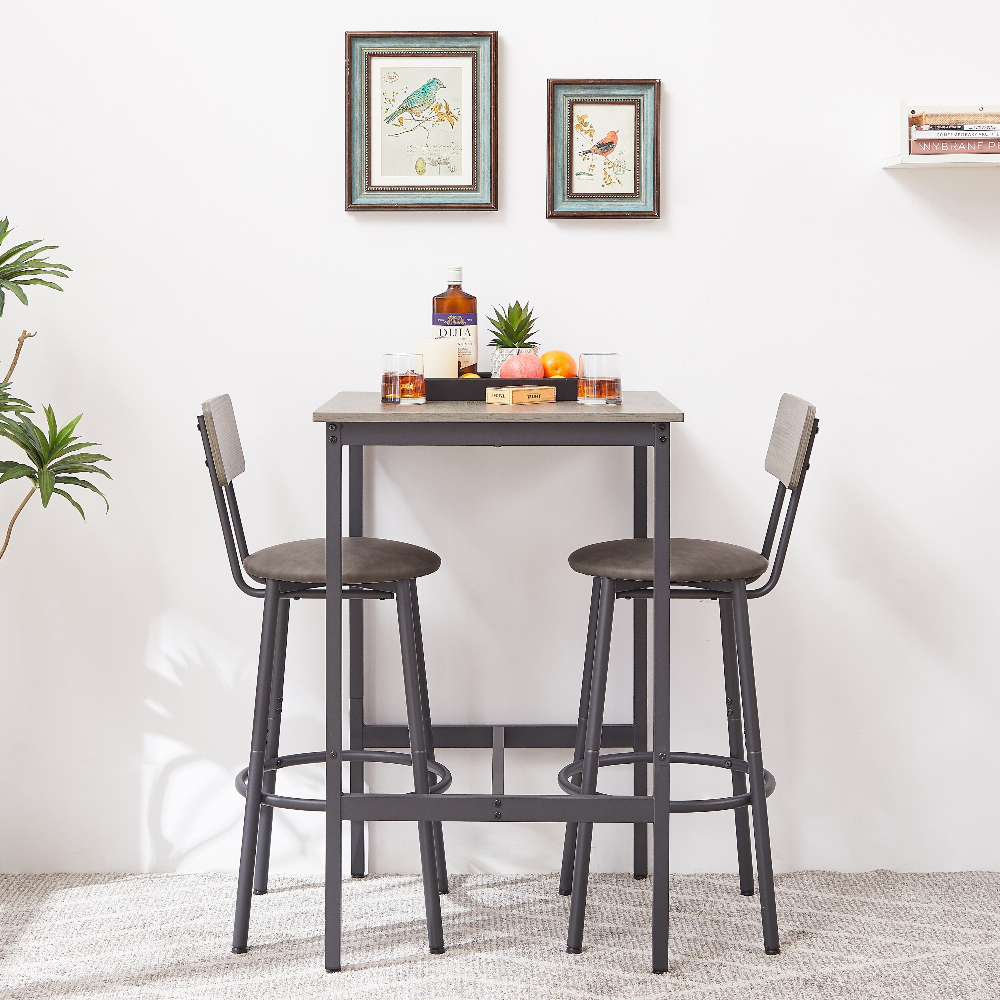 Bar Table Set with 2 Bar stools PU Soft seat with backrest 23.62