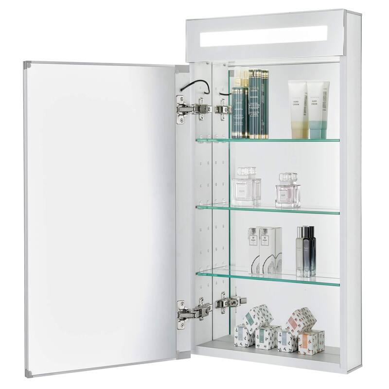 Bathroom Medicine Cabinet, Aluminum, Recessed/Surface Mount, Mirrored Interior w/LED