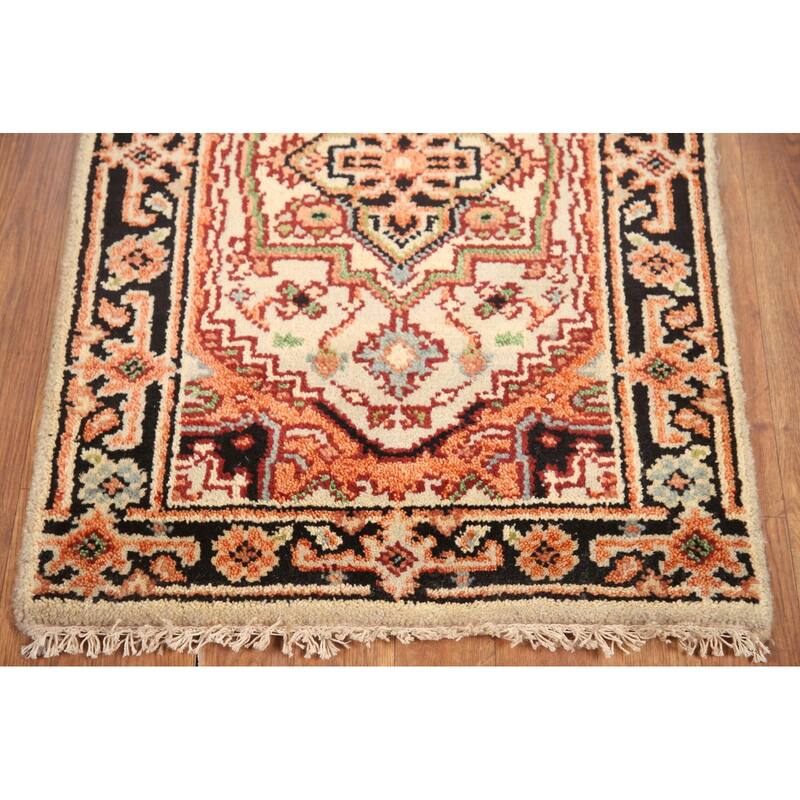 Hand Knotted Oriental 100% Wool Carpet Traditional Medallion Beige & Ivories Heriz (serapi) Area Rug - 3' 0'' X 2' 0''