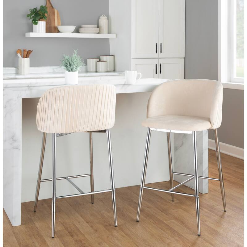 Silver Orchid Pleated Fixed-Height Counter Stool - Set of 2