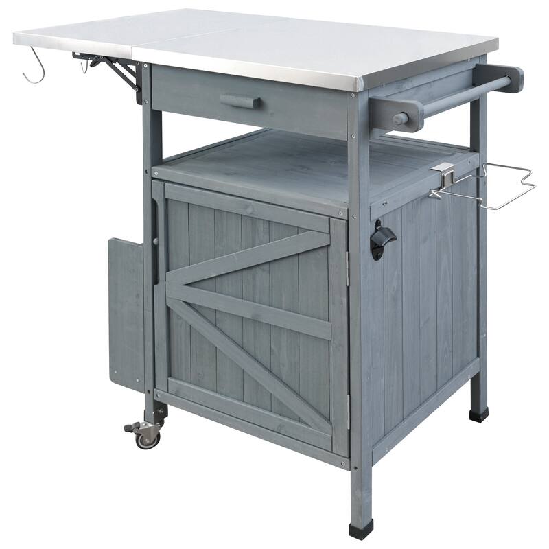 40.5" Outdoor Grill Cart with Top, Storage Cabinet with Drop Leaf, One Drawer, Towel Rack, Kitchen Cart with Lockable Wheels