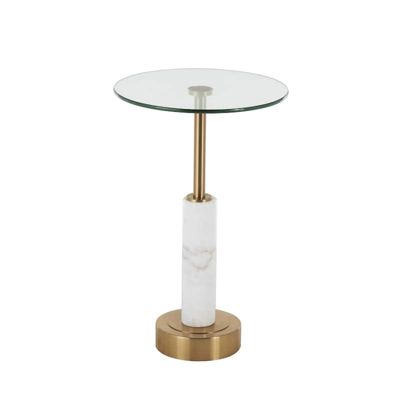 Marble Round Accent Table with Gold Metal Rod and Base - White or Black - Roche River Decor