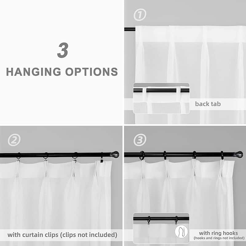 DriftAway Pinch Pleat Solid White Sheer Curtains Light Filtering Privacy Drapes for Living Room Bedroom Window Treatments