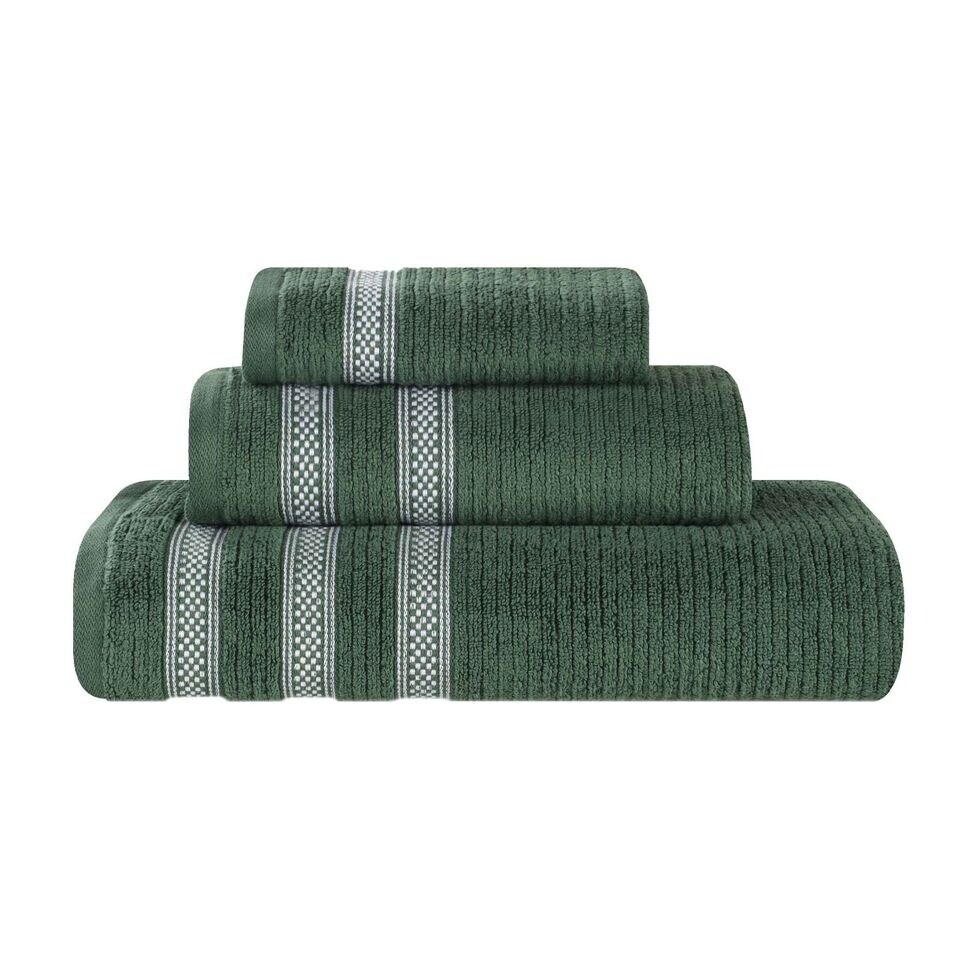 Superior Brea Zero Twist Cotton Ribbed Modern 12 Piece Bathroom Towel Set - Forest Green