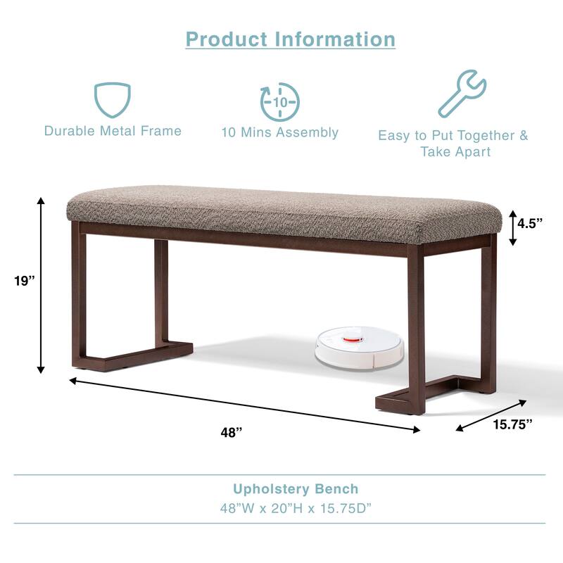 Luxury Bedroom End of Bed Bench Indoor Bench Casual Stool, Dining Room Stool Decorative Stool with Metal Frame