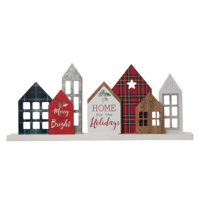 Glitzhome 20"L Metal and Wooden Christmas House Decor