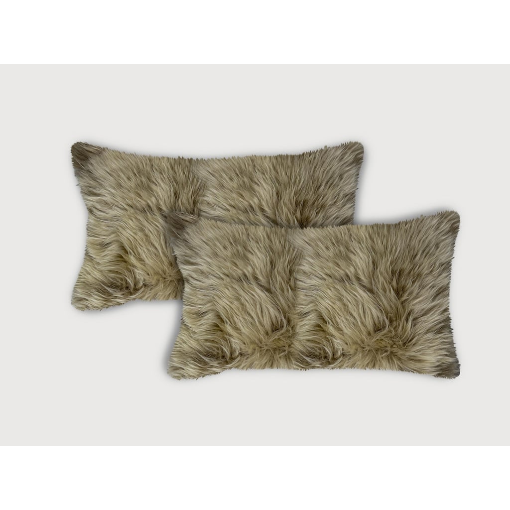 Set of Two Taupe Natural Sheepskin Lumbar Pillows