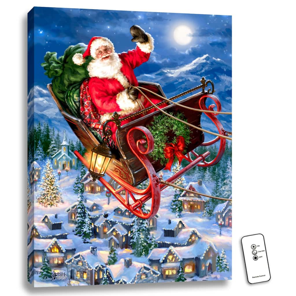 24" x 18" Blue Red Christmas Santa Claus Back-lit Art w Remote Control
