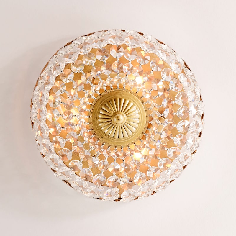 Jessica Brushed Brass 3-Light Crystal Basket Flush Mount - 11.8 inches in Diameter x 6.7 inches H