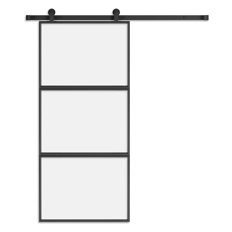 Mixoy Glass Sliding Barn Door and Hardware Included- Clear Tempered Glass,Aluminum Frame,Pre-Drilled,Soft Close