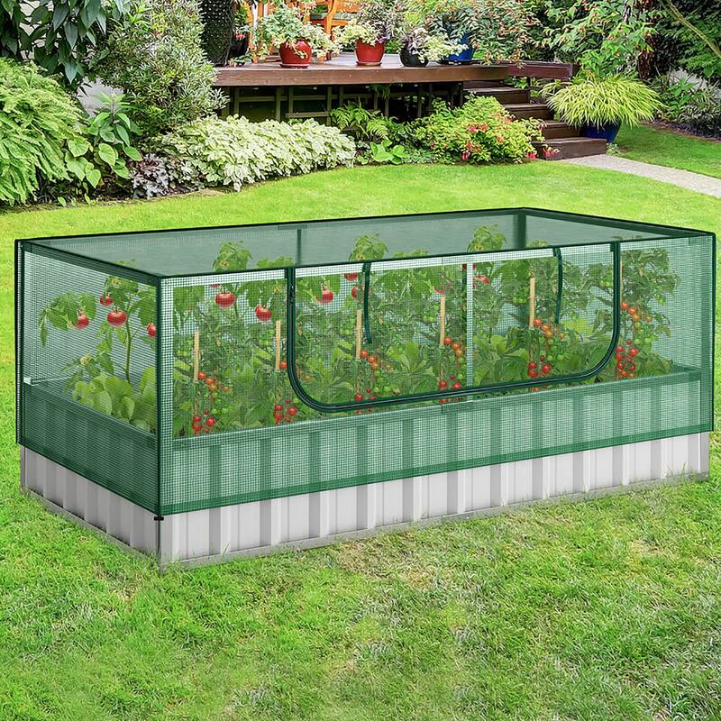 Gymax 69'' x 36'' x 28'' Galvanized Raised Garden Bed w/ Cover Roll-up