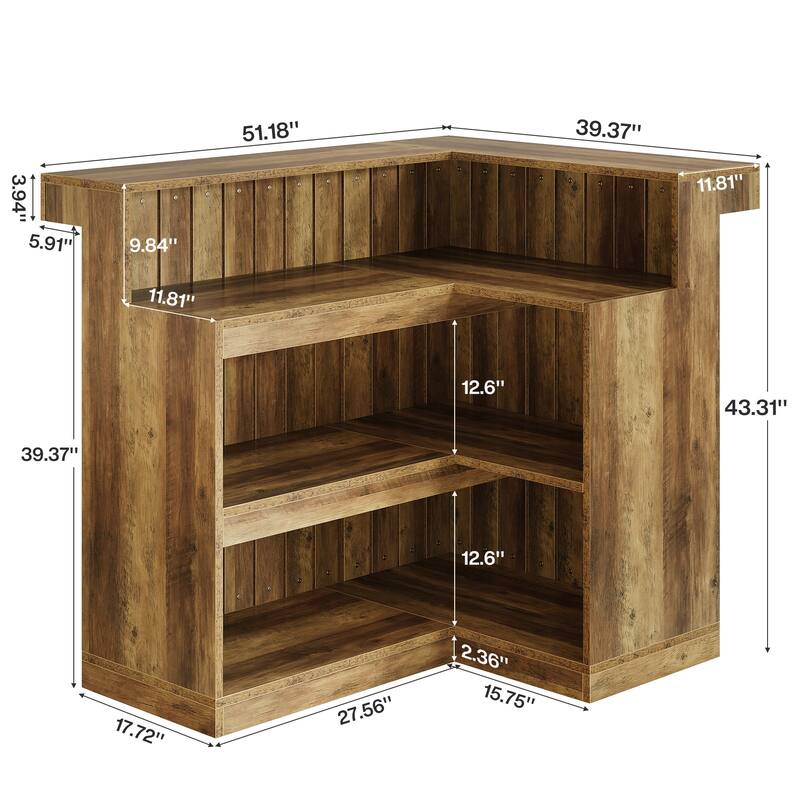4-Tier L-Shaped Corner Home Liquor Bar Unit Table with Storage