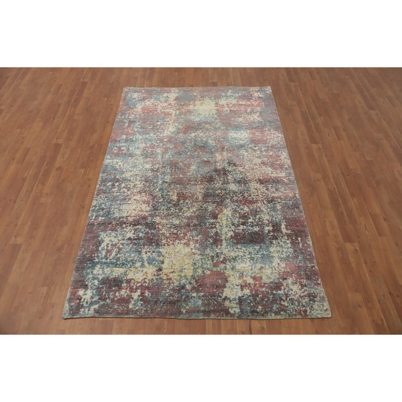 Hand-knotted Modern Silk Multi-Colored Abstract Oriental Area Rug - 7' 10'' X 4' 10''