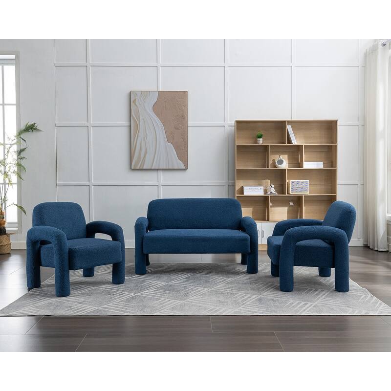 SEYNAR Mid-Century Modern Boucle 51'' Solid Wood Curved Sofa Set of 3 with Accent chair