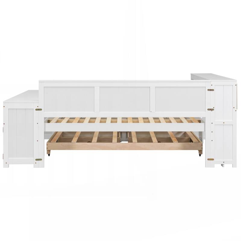 Full Size Daybed with Storage Shelves,Drawers,Trundle,Charging Station,LED Light