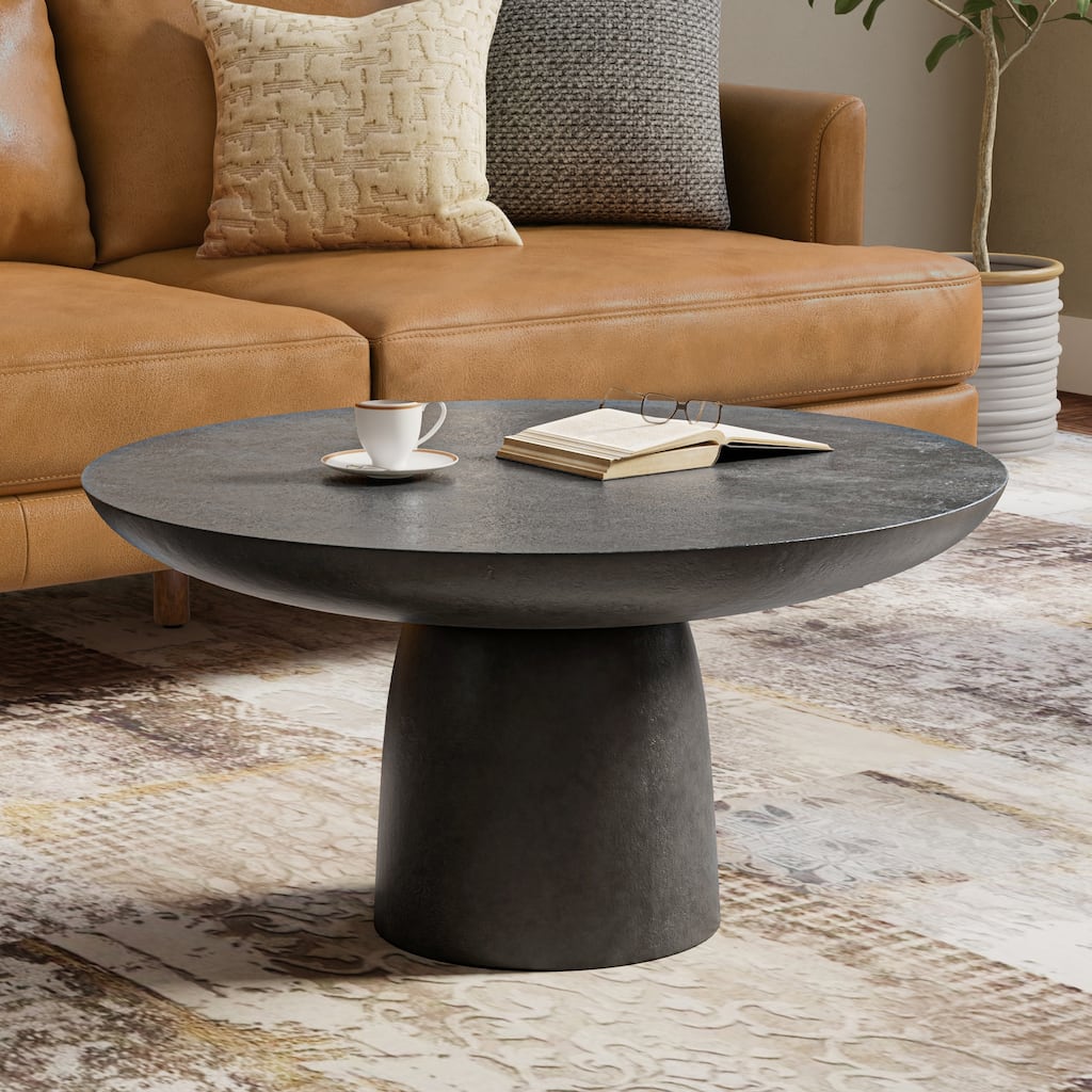 Simpli Home Alexa 30" Wide Round Cast Aluminum Coffee Table in Black Nickel - 30 inch Wide