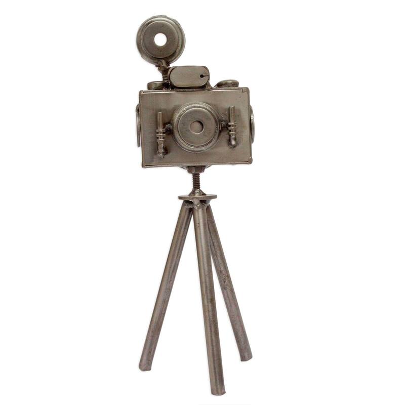 Upcycled metal sculpture, 'Rustic Camera'
