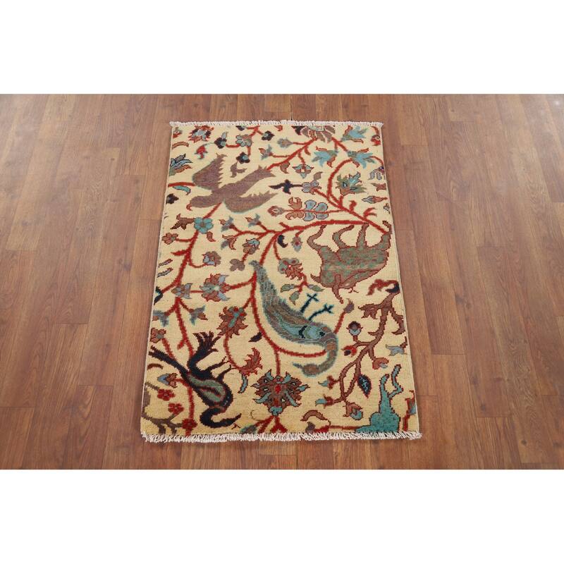 Animals Design Ziegler Oriental Accent Rug Hand-Knotted Wool Carpet - 2'1" x 2'11"