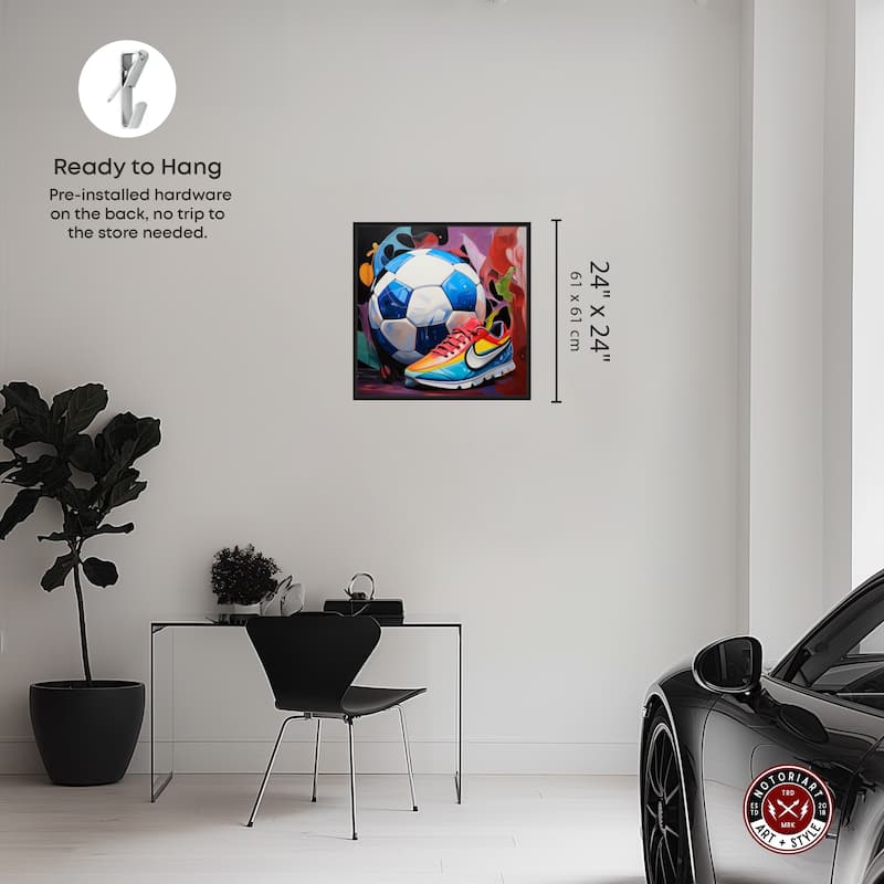 Notoriart Colorful Soccer Sneaker Splash Framed Soccer 1 Piece Canvas Wall Art