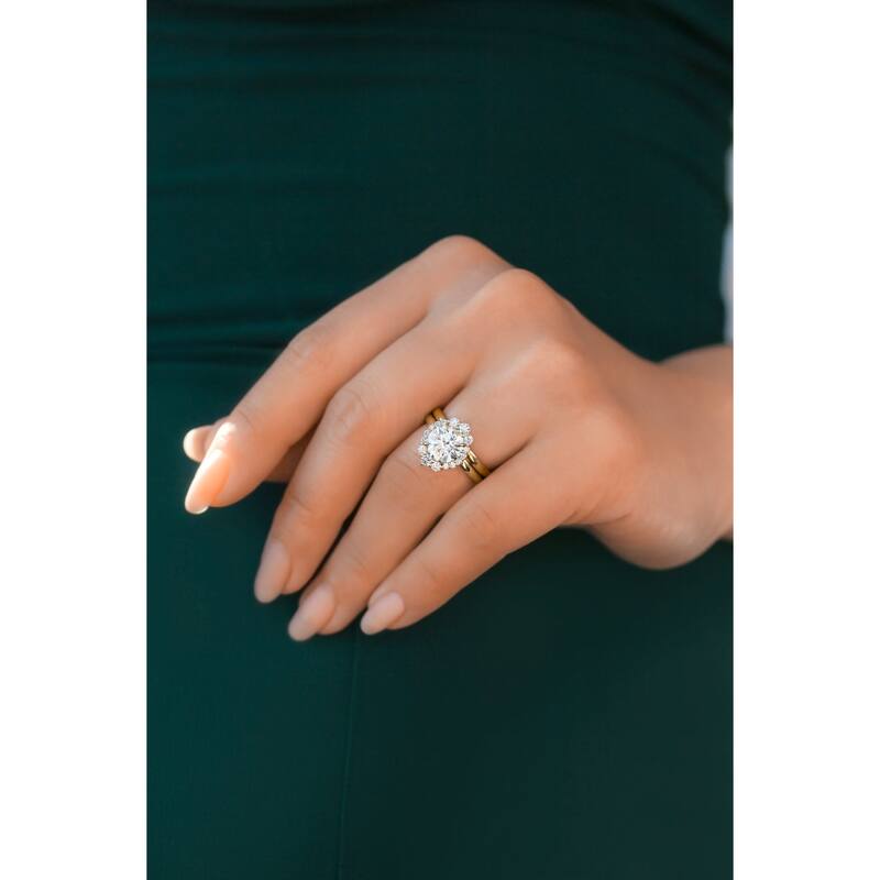 Kobelli August Collection 2.5 Carat Moissanite & Diamond 14k Solid Gold Oval Rococo Halo Plain Bands Ophelia 2pc Bridal Set