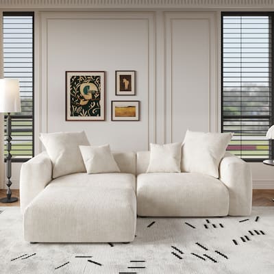 102'' Oversize Corduroy Cloud Couch Sectional Loveseat Sofa with Ottoman