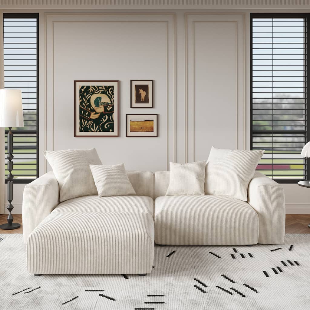 102'' Oversize Corduroy Cloud Couch Sectional Loveseat Sofa with Ottoman